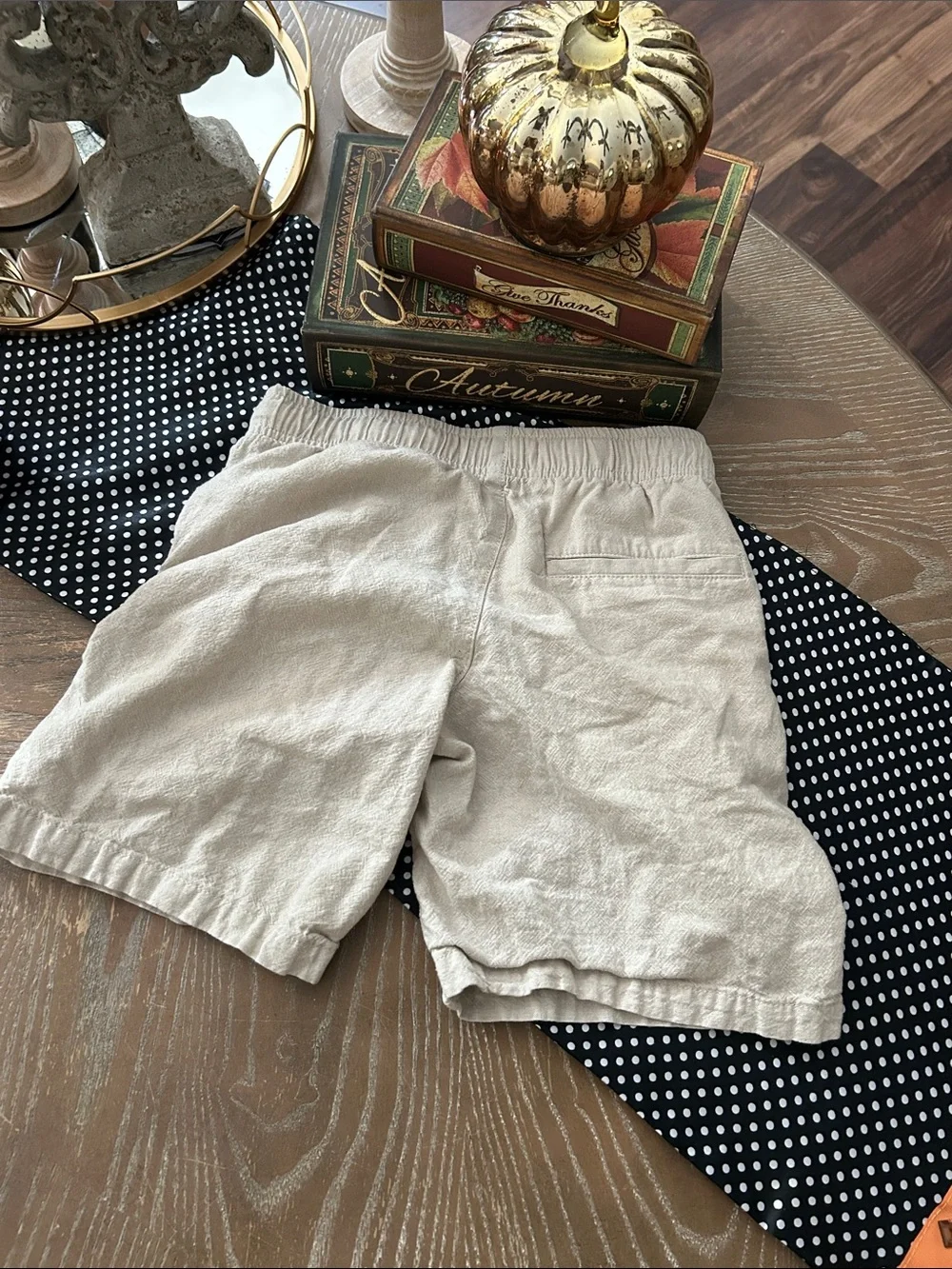Boys Old Navy Linen Blend Casual Drawstring Dock Shorts Light Beige Large 10-12